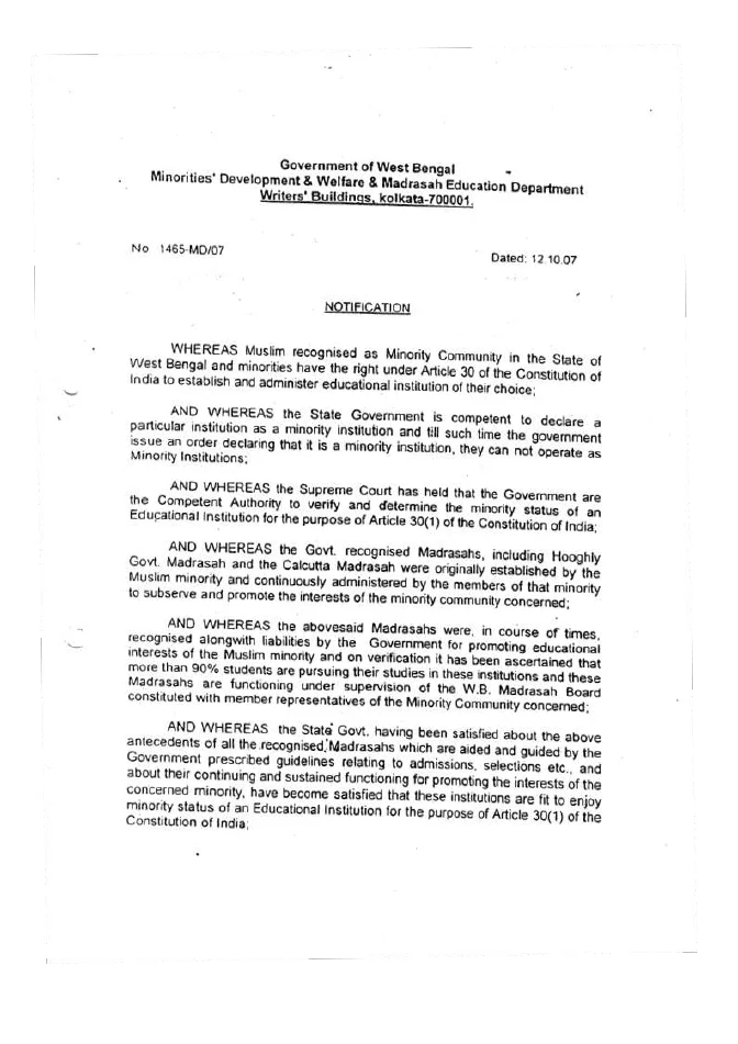 Recognition of Madrasahs as Minority Educational Institutions – PDF
