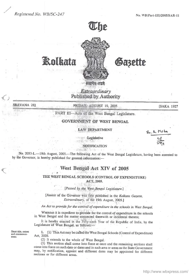 West Bengal Schools Control of Expenditure Act – PDF