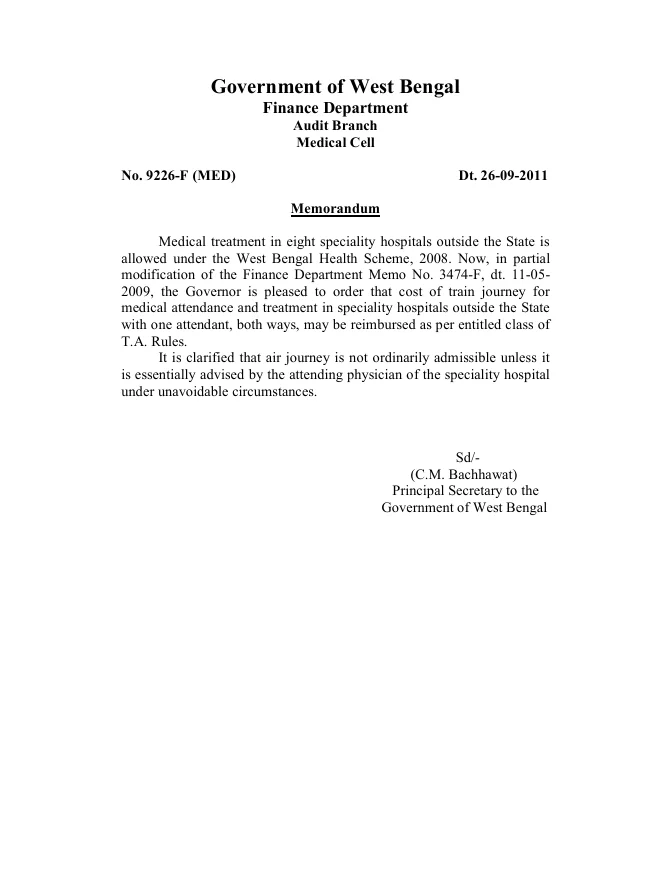 Treatment in Speciality Hospitals outside West Bengal – PDF