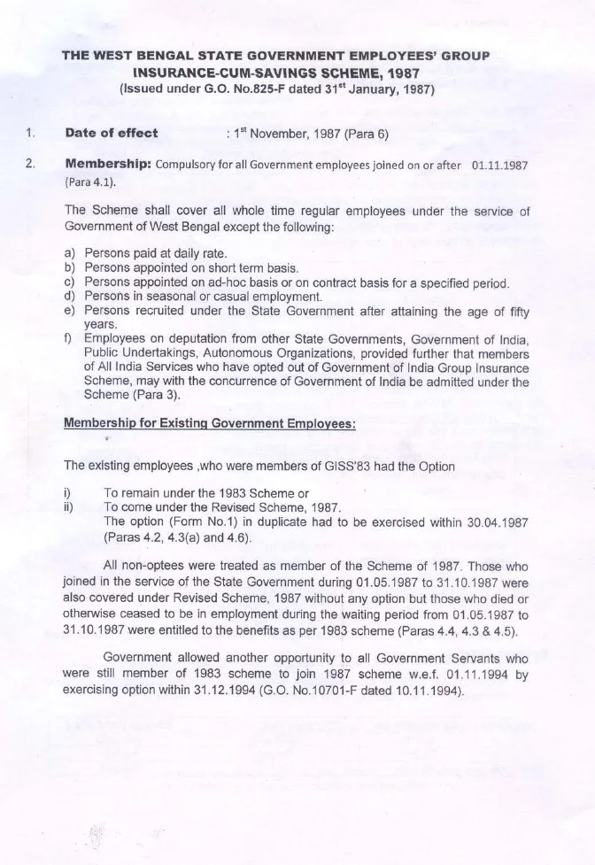 West Bengal State Govt Employees’ Group Insurance-Cum-Savings Scheme, 1987 – PDF