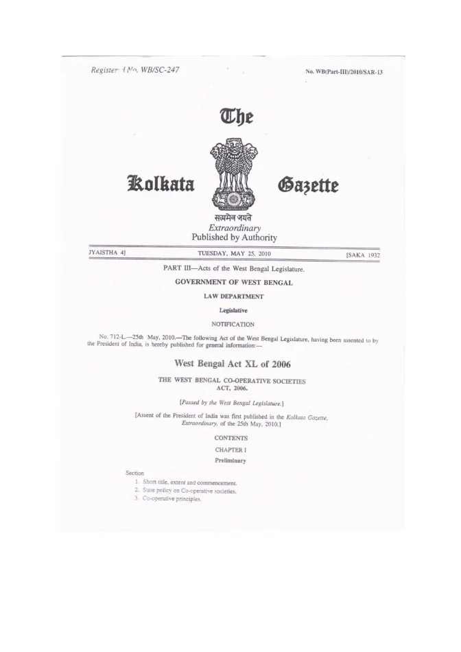 West Bengal Co-operative Societies Act, 2006 – PDF