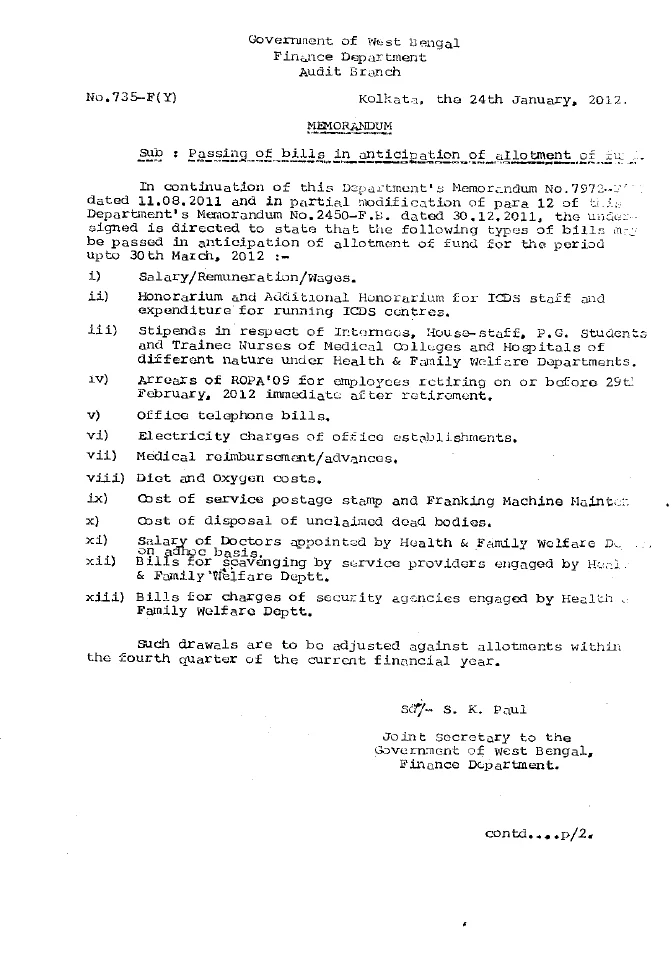 Passing of Bills in Anticipation of Allotment upto March, 2012 – PDF