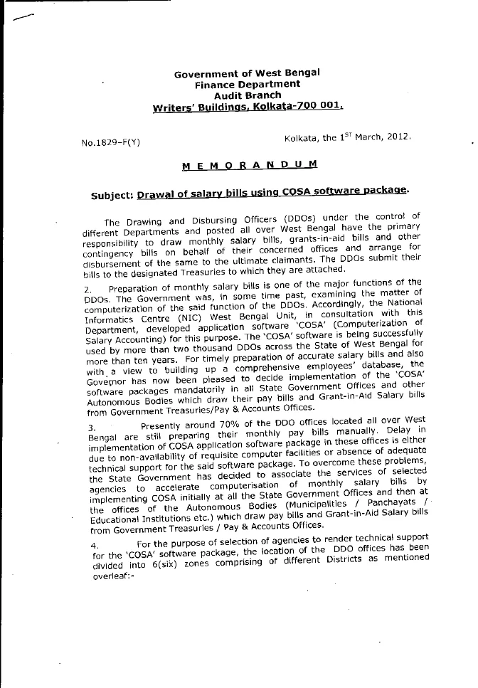 Implementation of COSA mandatory for DDOs – PDF