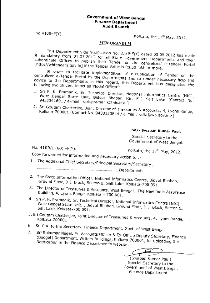 Nodal Officer for e-Tender – PDF