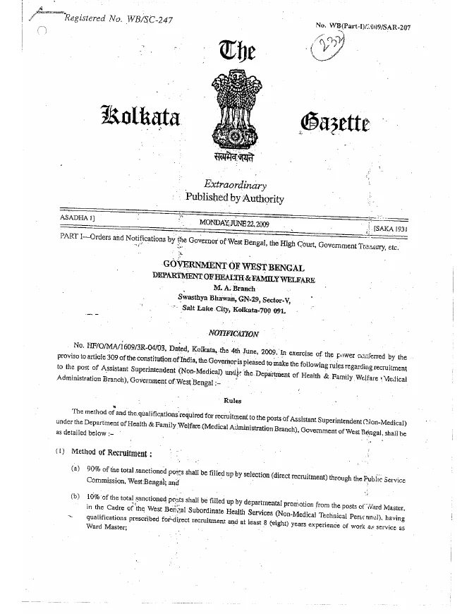 Recruitment Rules of Assistant Superintendent (Non-Medical) – PDF