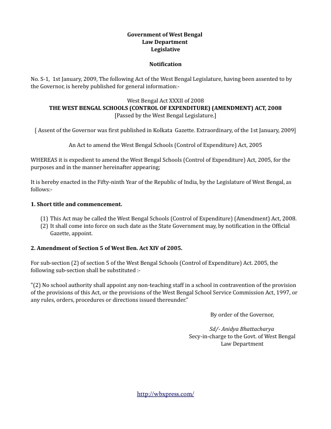 West Bengal Schools (Control of Expenditure) Act, 2005 – PDF