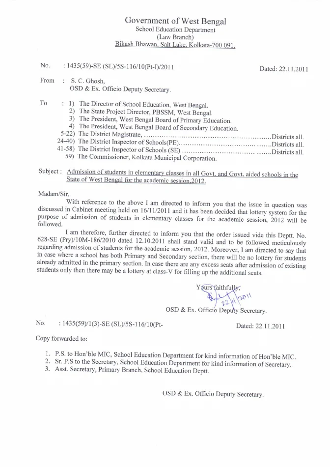 Revised Lottery System for Admission in Elementary Classes, 2012 – PDF