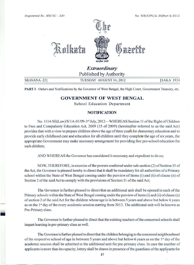 Free Pre-School Education for Children in West Bengal – PDF