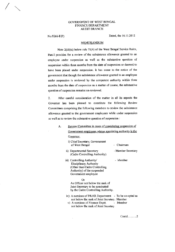 Functions of Review Committee for Suspension of Govt. Employee – PDF