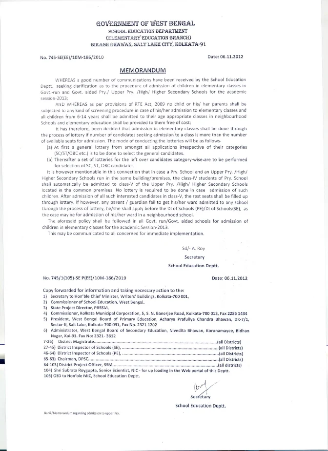 Process of Admission of Children in Elementary Classes, 2013 – PDF