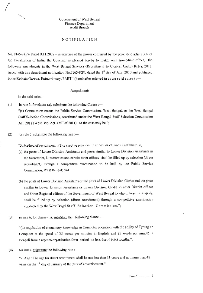 West Bengal Services (Recruitment to Clerical Cadre) Rules – Amendment – PDF