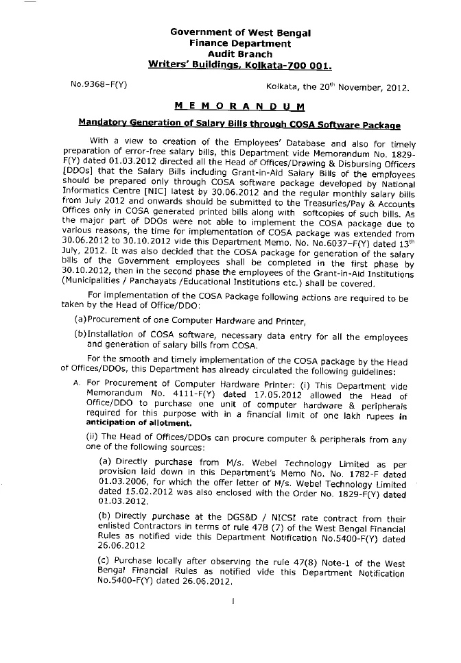 Mandatory Generation of Salary Bills through COSA Software – PDF