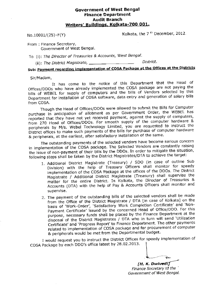 Pending Payment in Implementing COSA Package – PDF