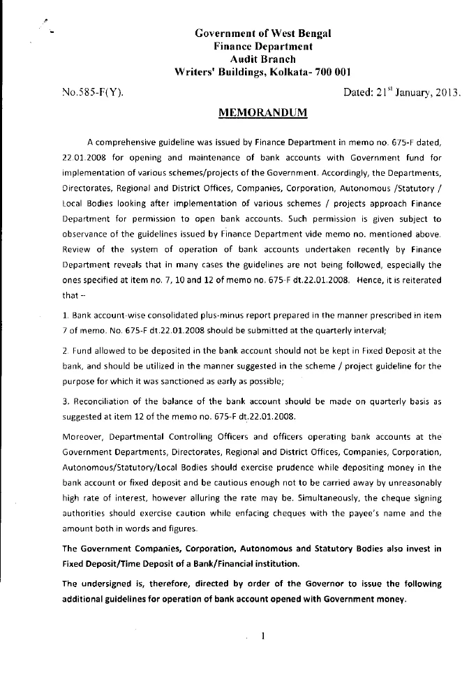 Operation and Maintenance of Bank Accounts with Govt. Fund – PDF