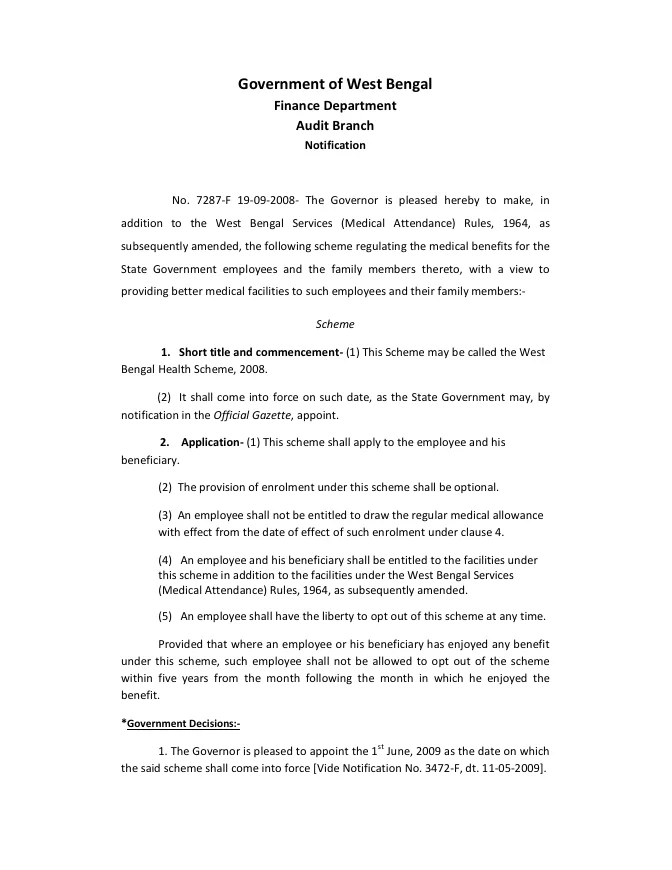 West Bengal Health Scheme, 2008 – PDF