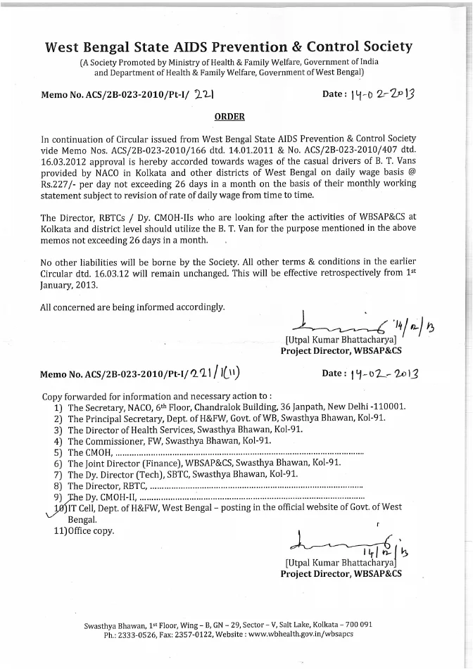 Daily Wages Rate for Casual Drivers of BT Vans – PDF