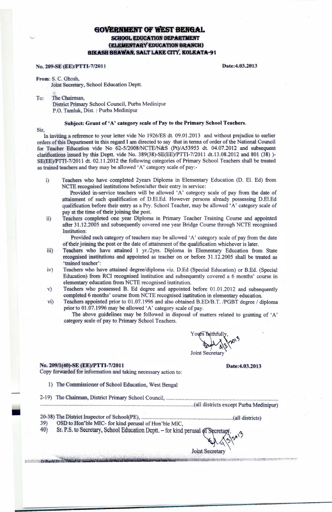 Grant of ‘A’ category Pay Scale to Primary School Teachers – PDF