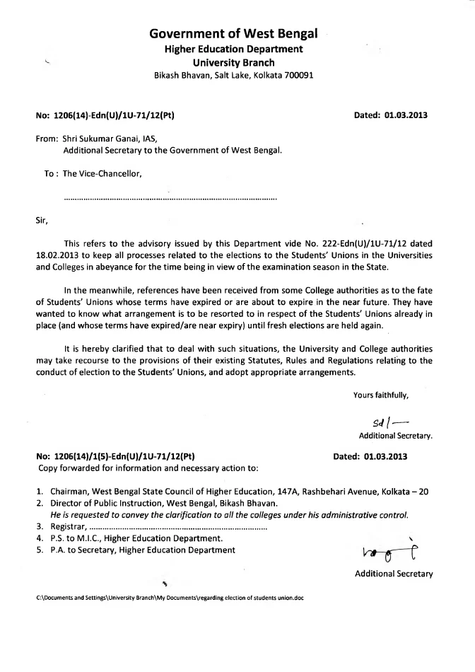 Process of Elections to Students Unions, 2013 – Clarification – PDF