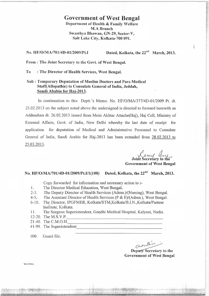 Deputation of Medical and Administrative Personnel for Haj, 2013 – Date Extended – PDF