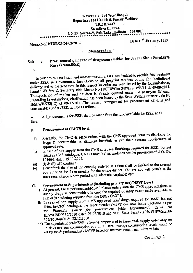 Procurement Guidelines of Drugs for Janani Sishu Surakshya – PDF