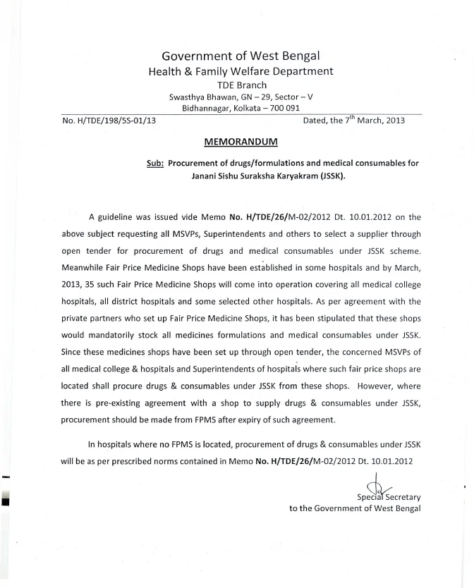 Procurement of Drugs for Janani Sishu Suraksha Karyakram (JSSK) – PDF
