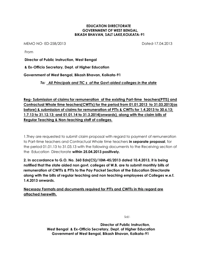 Claims of Part-Time and Contractual Whole Time Teachers – PDF