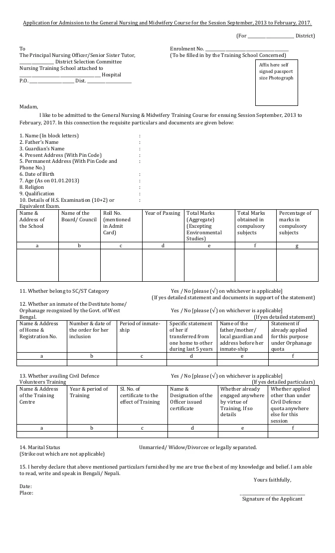Admission to GNM Course: Session – Sept, 2013 to Feb, 2017 – PDF