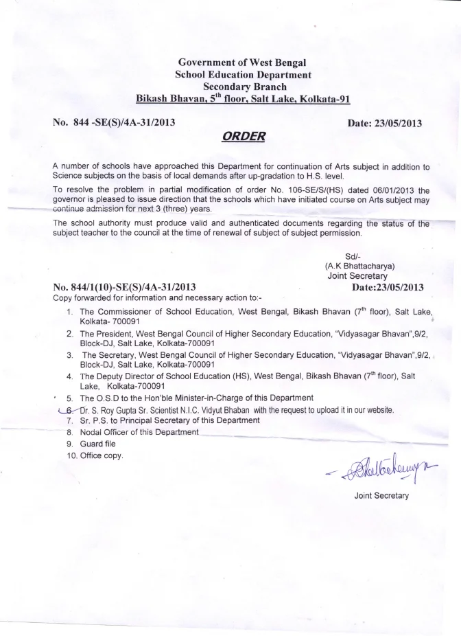 Continuation of Arts Subject after Up-gradation to H.S. Level – PDF