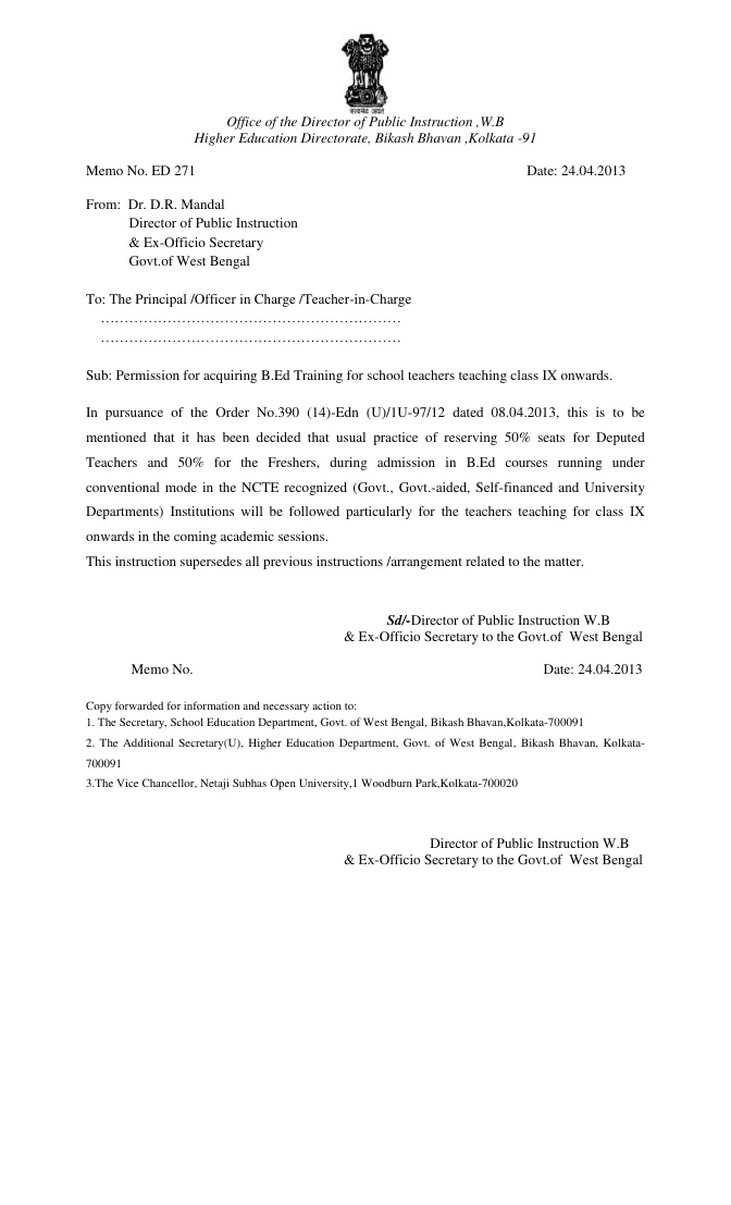 Permission for B.Ed. for School Teachers (Class IX onwards) – PDF