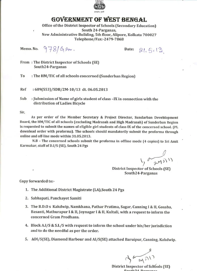 Distribution of Ladies Bicycle to the Girl Students of Class IX – PDF