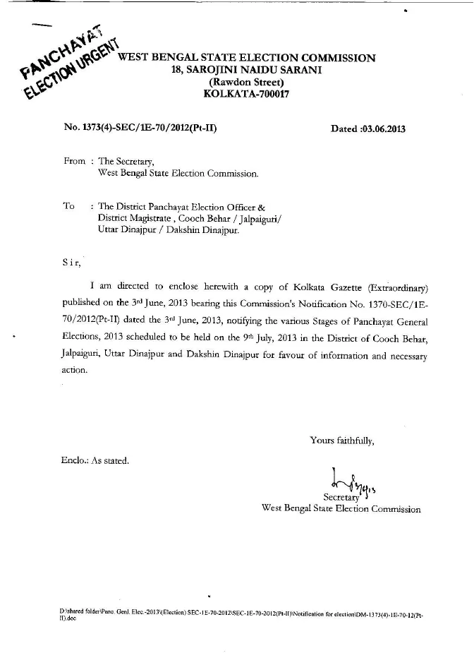 Notification of Third Phase Panchayat General Election, 2013 – PDF