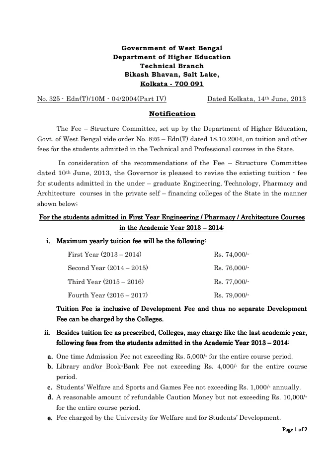 Admission to Engineering/ Pharmacy/ Architecture Course, 2013-14 – PDF