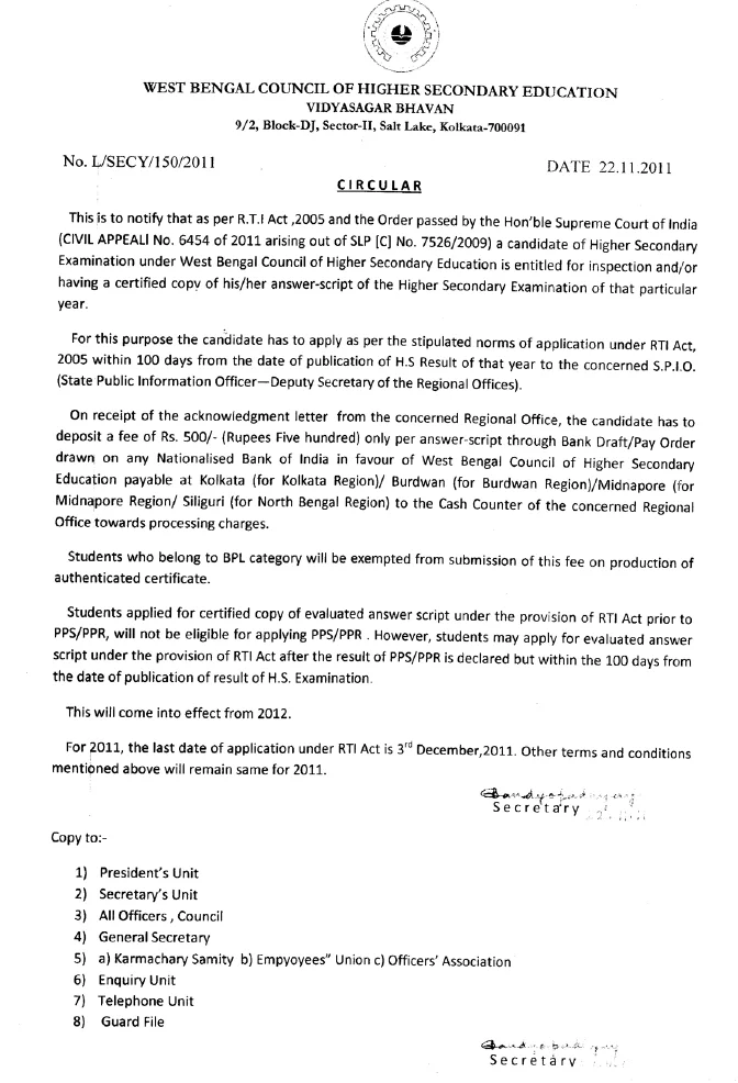 Certified Copy of Evaluated Answer Script of HS Exam under RTI – PDF