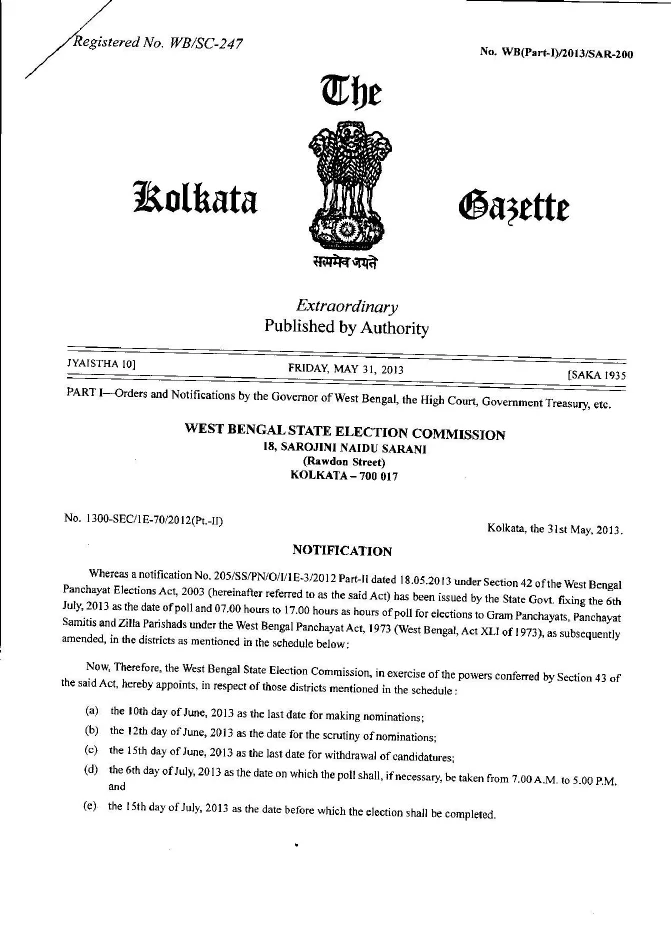 Notification of Second Phase Panchayat General Election 2013 – PDF