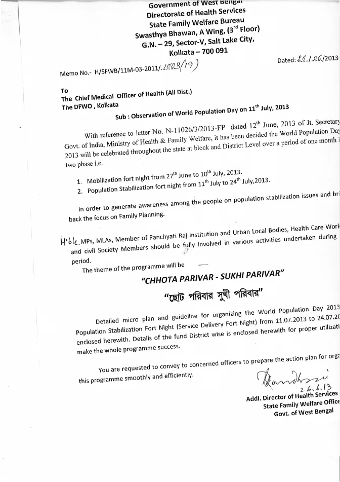 Observation of World Population Day, 2013 – PDF