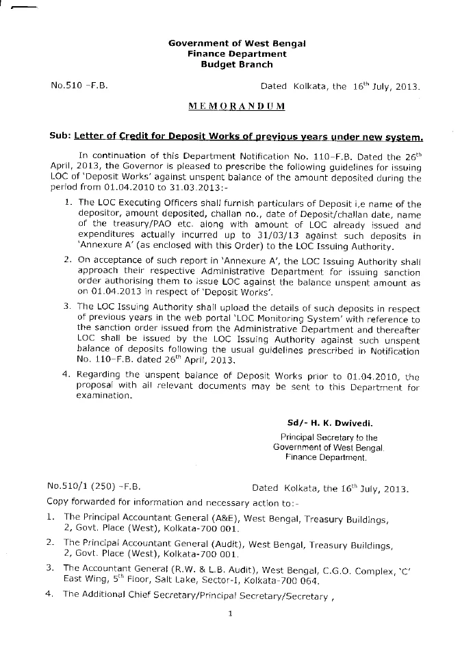 Guidelines for Issuing LOC of Deposit Works – Unspent Balance – PDF