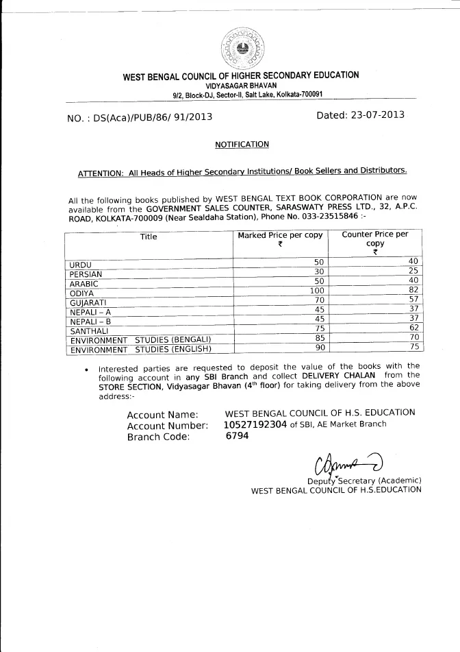 Availability of Books by West Bengal Text Book Corporation – PDF