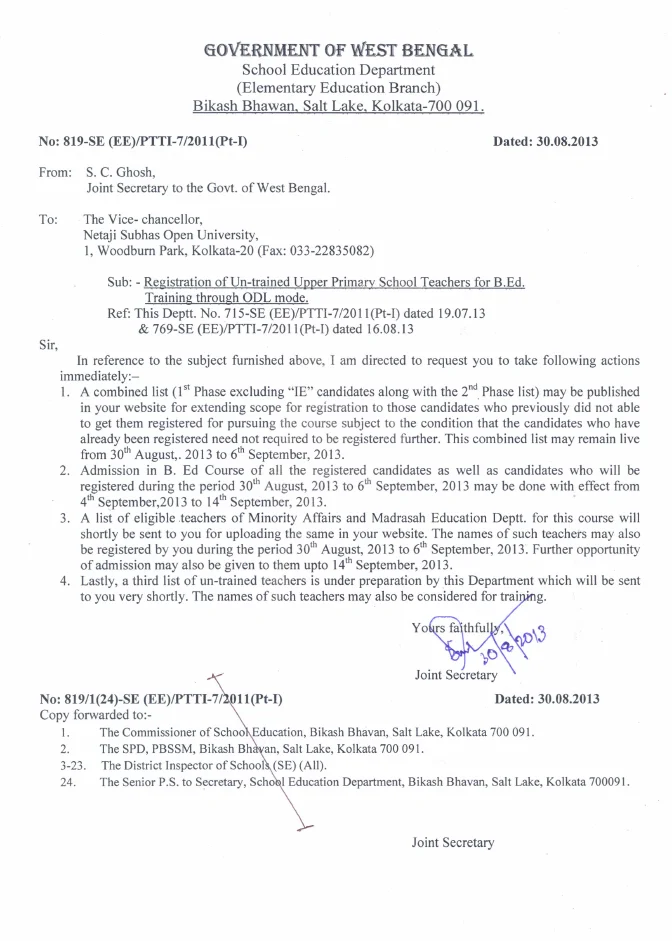 Registration of Un-trained Upper Primary Teachers for B.Ed – PDF