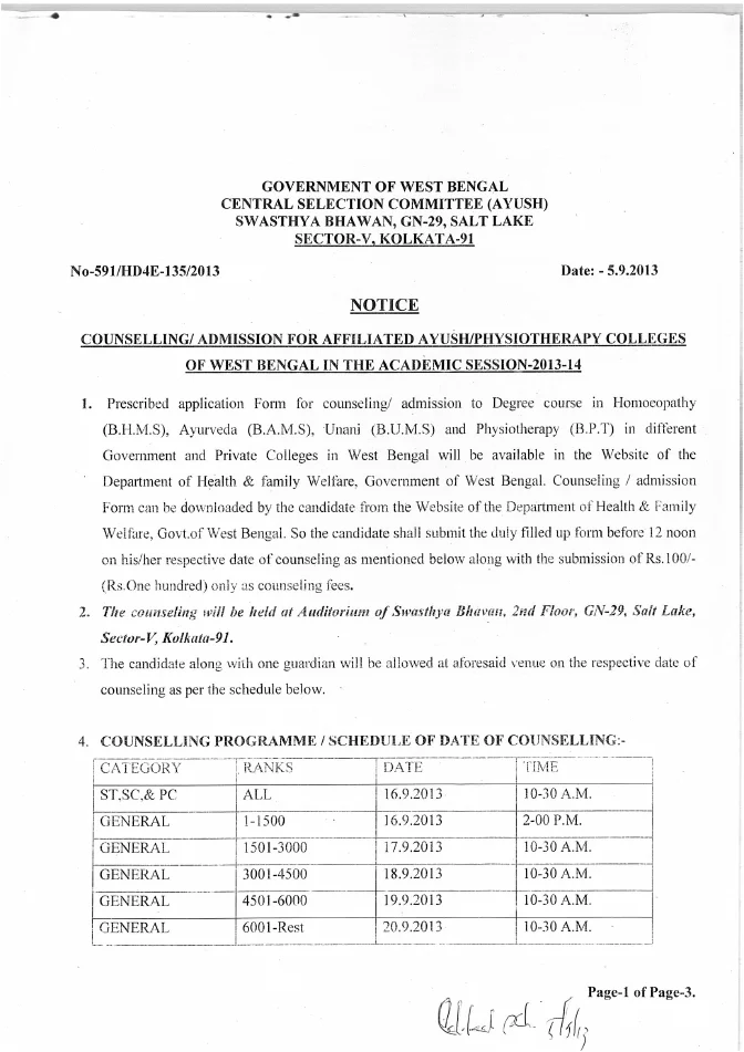 Counselling at AYUSH/ Physiotherapy Colleges, 2013-14 – PDF