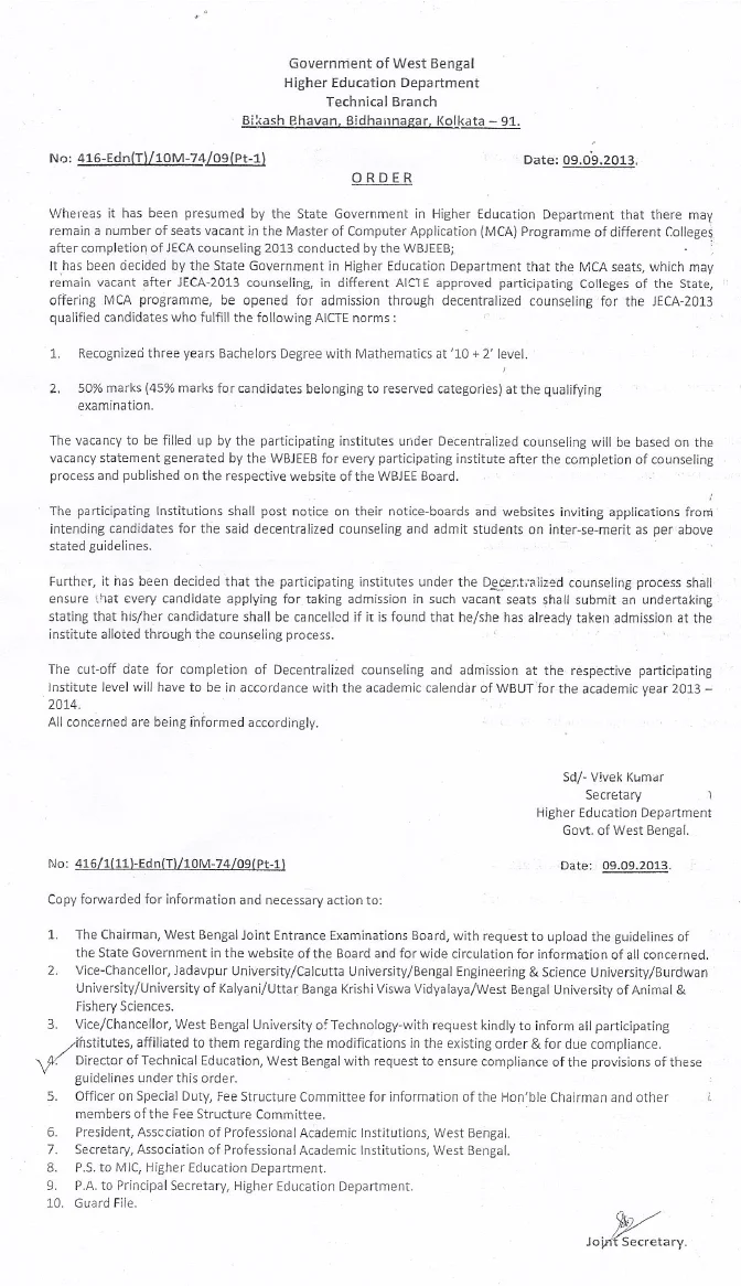 Admission through Decentralized Counseling for MCA Program 2013-14 – PDF