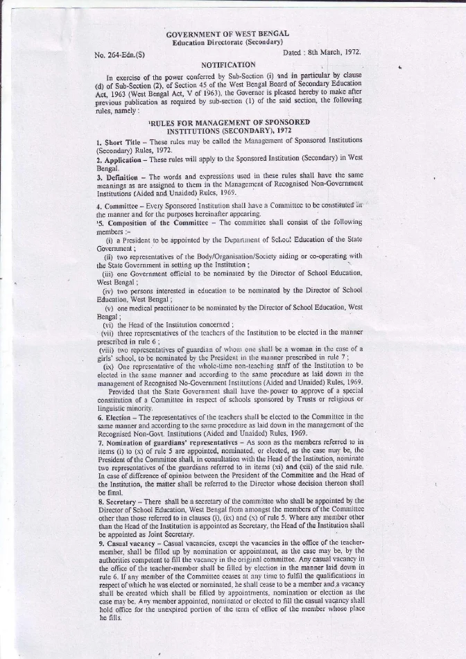 Management of Sponsored Institutions (Secondary) Rules, 1972 – PDF