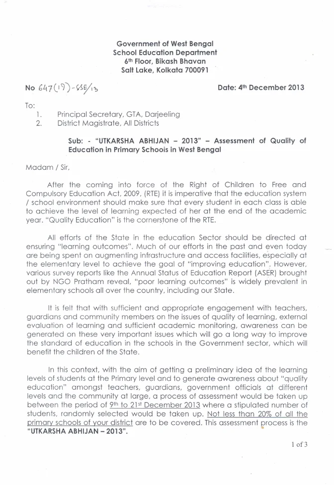 UTKARSHA ABHIJAN – Quality of Education in Primary Schools of WB – PDF