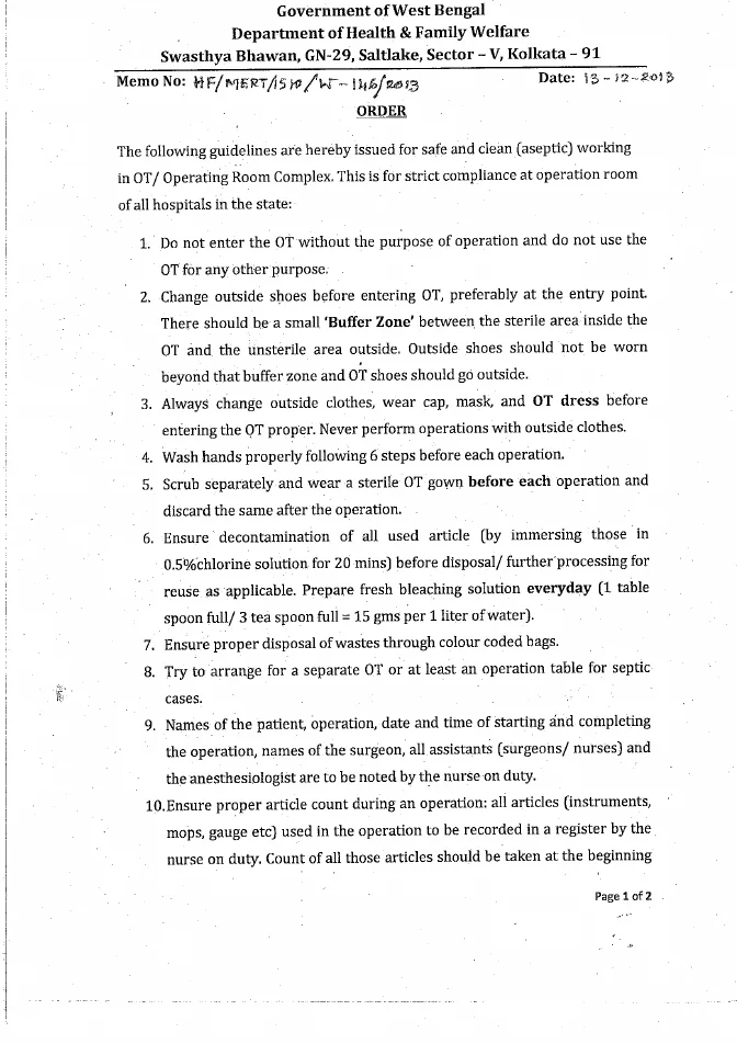 Guidelines for Safe and Clean (Aseptic) working in Operation Theatre – PDF