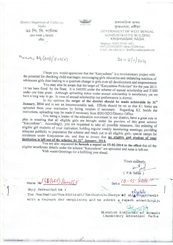 Target of “Kanyashree Prokolpo” for the year 2013-14 – PDF