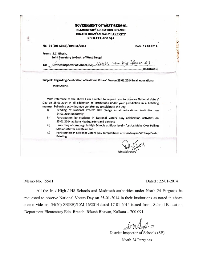 Celebration of National Voters’ Day in Educational Institutions – PDF