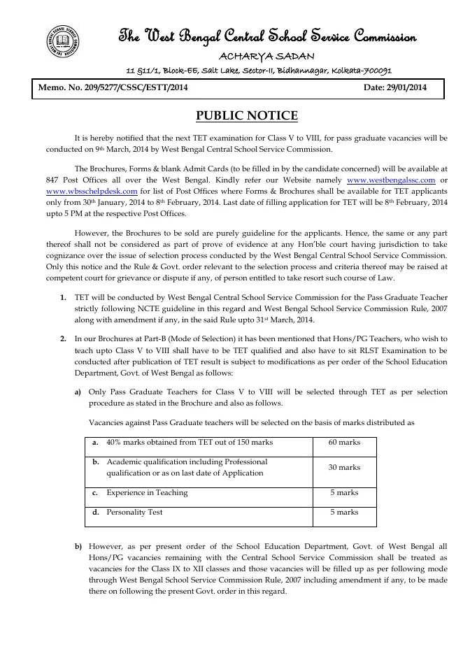 Teacher Eligibility Test (TET) for Pass Graduate Teacher – PDF