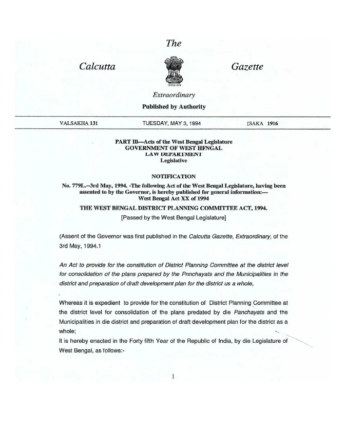 West Bengal District Planning Committee Act, 1994 – PDF