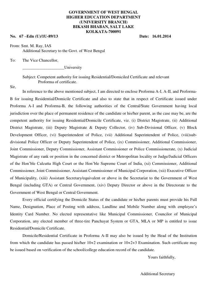 Competent Issuing authority of Residential/ Domicile Certificate – PDF
