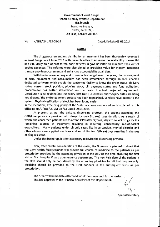 Provide Full course of Medicine to OPD Patients at first visit – PDF