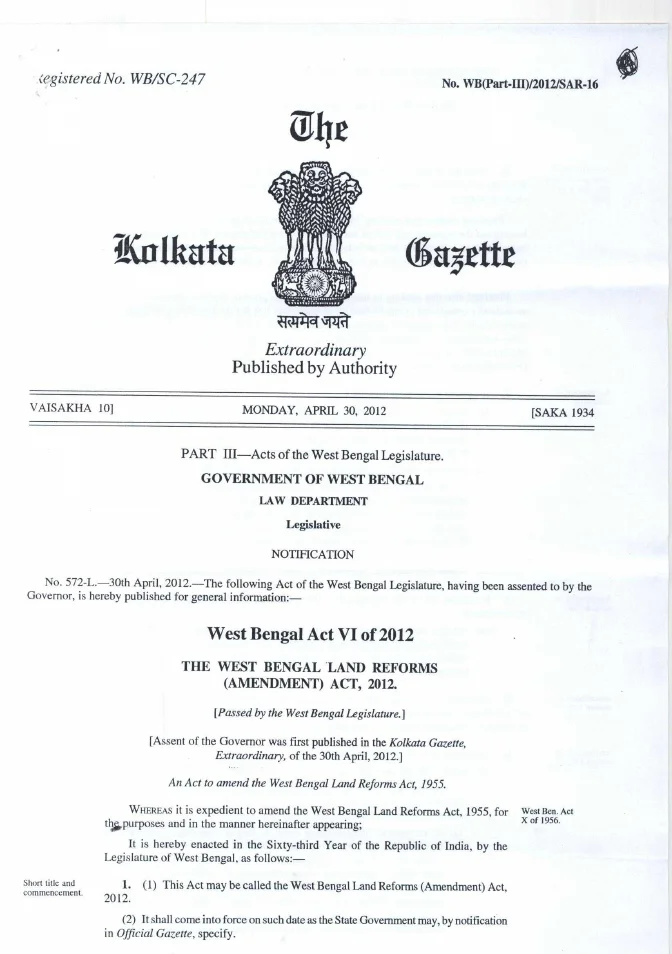 West Bengal Land Reforms Act, 1955 with all Amendments – PDF